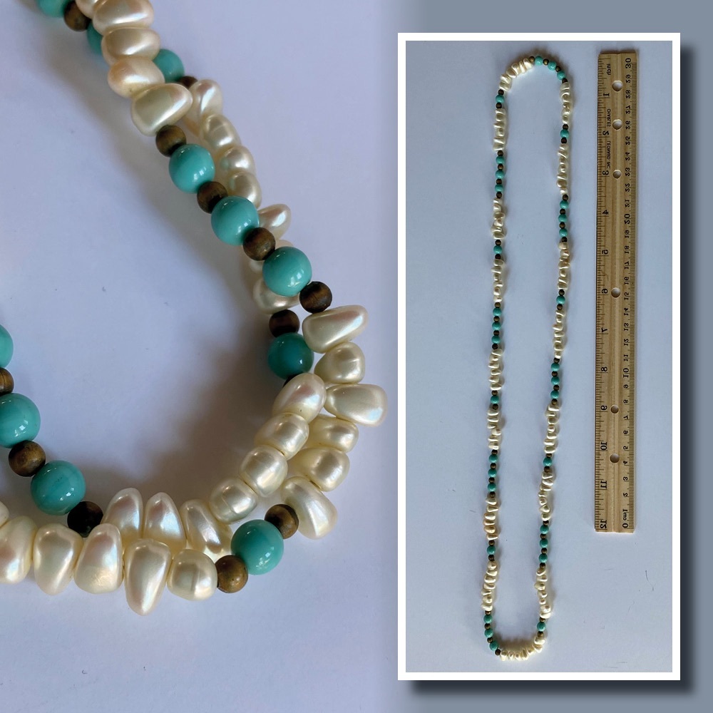 Pearl and turquoise bead long necklace vintage